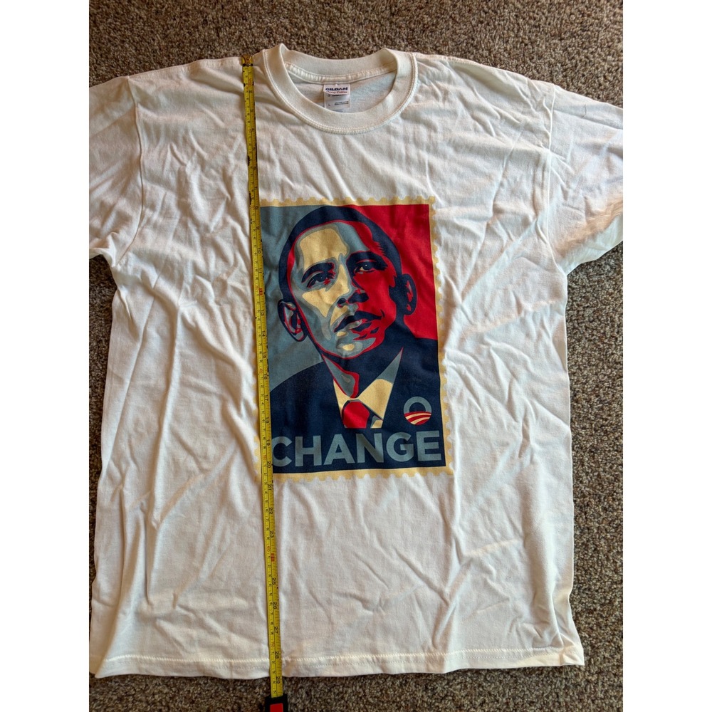 Gildan Barack Obama Change Graphic T-Shirt Mens Large White Y2k - Picture 4 of 5
